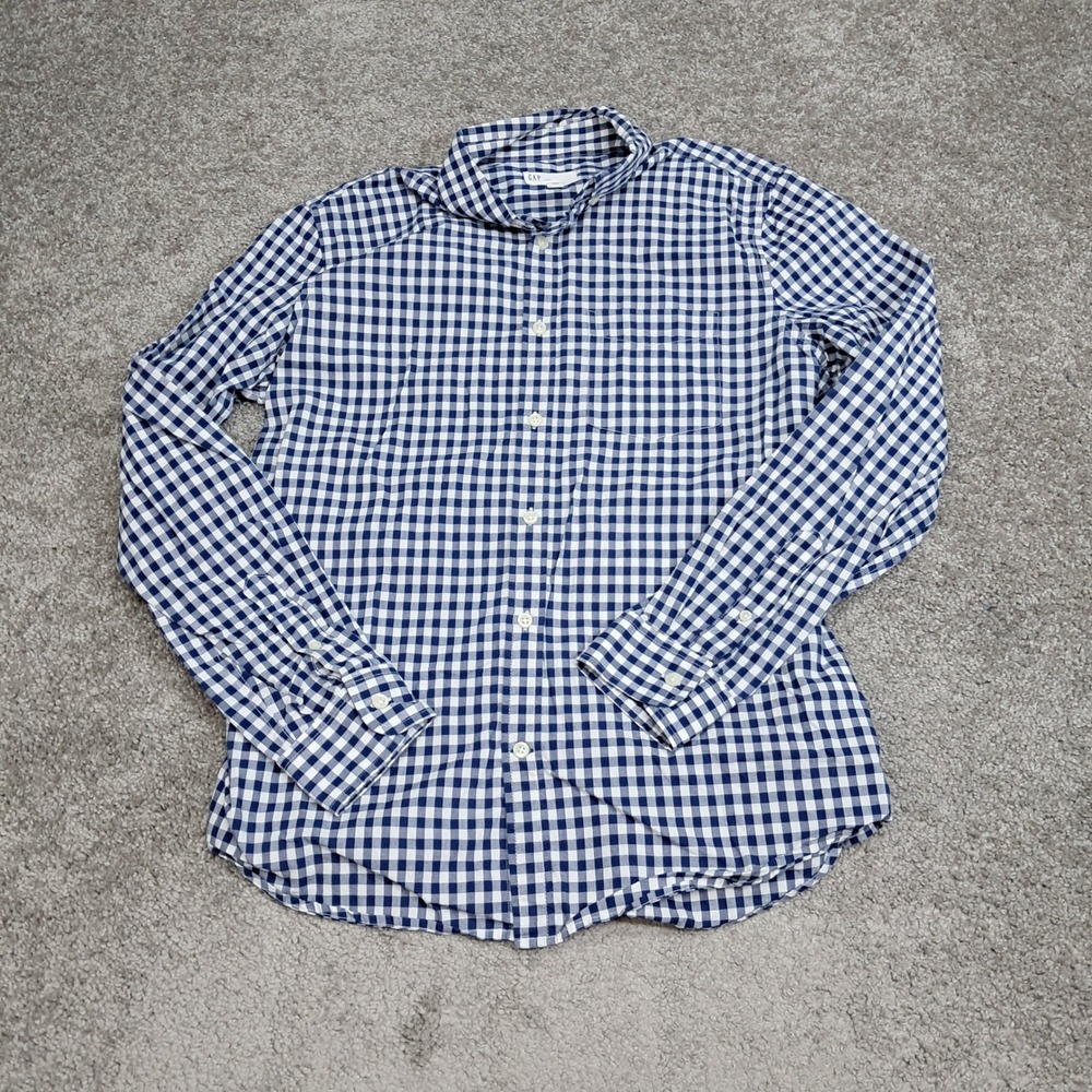 Gap Mens Slim Fit Gingham Button Down Shirt Blue White Long Sleeve Cotton 7704